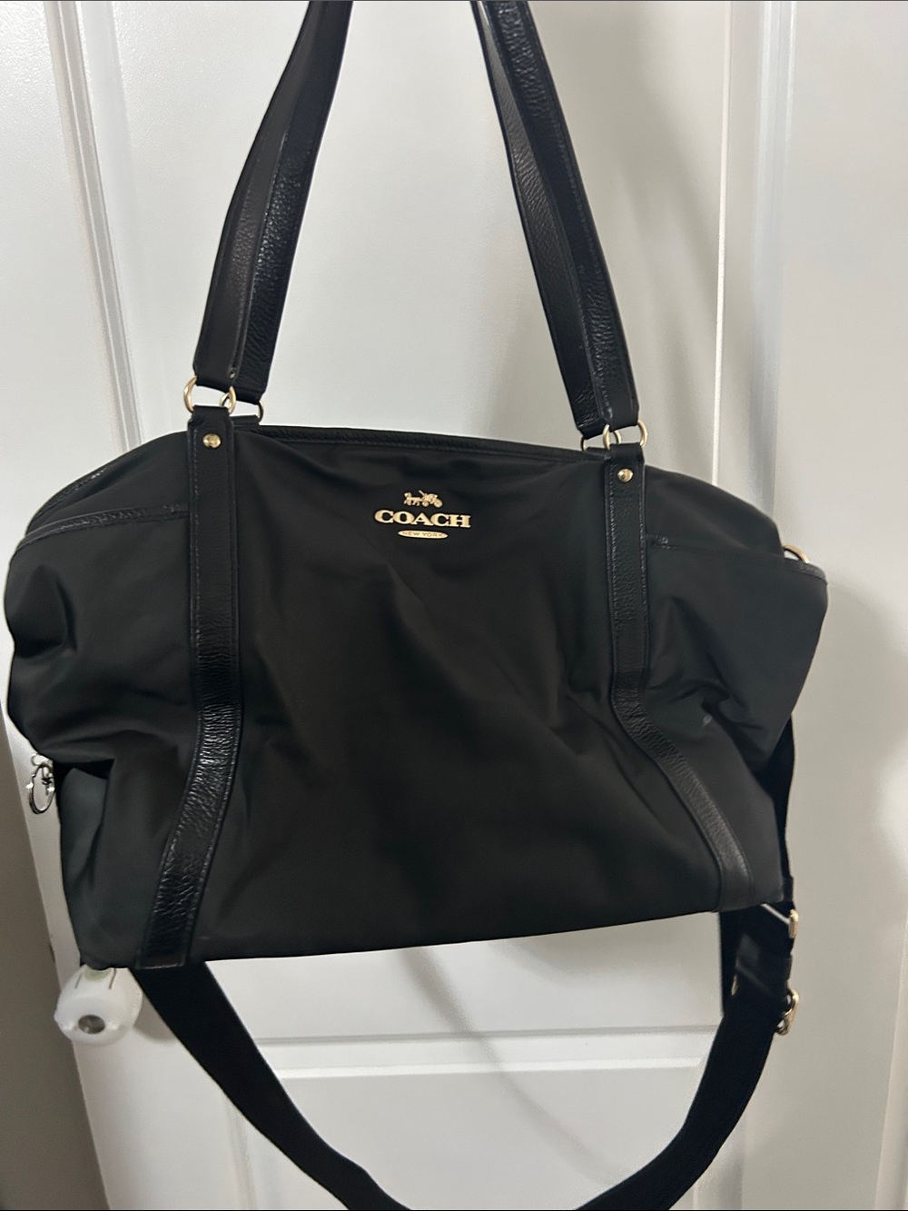 Coach Black Nylon Shoulder Bag with Gold Logo Accent